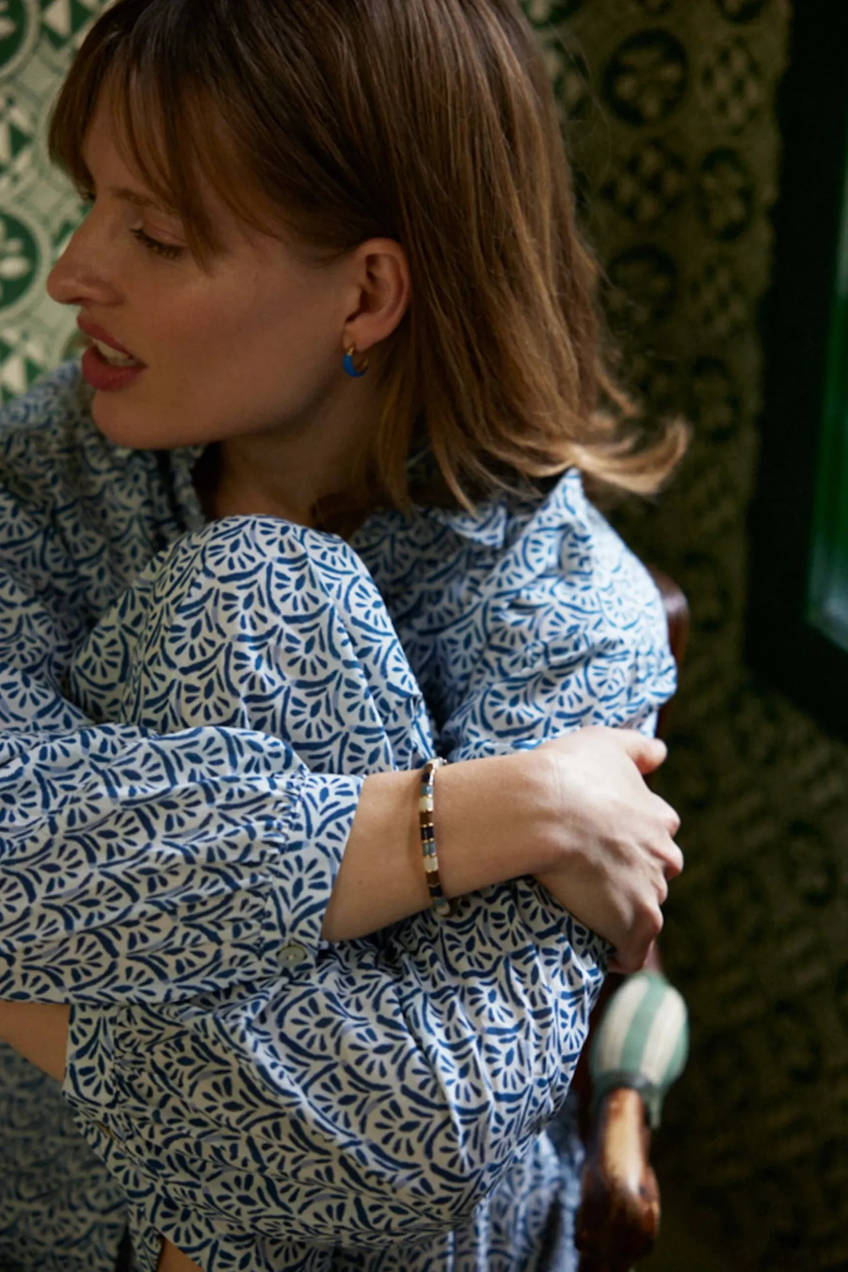 blouse lange mouw met waaierprint