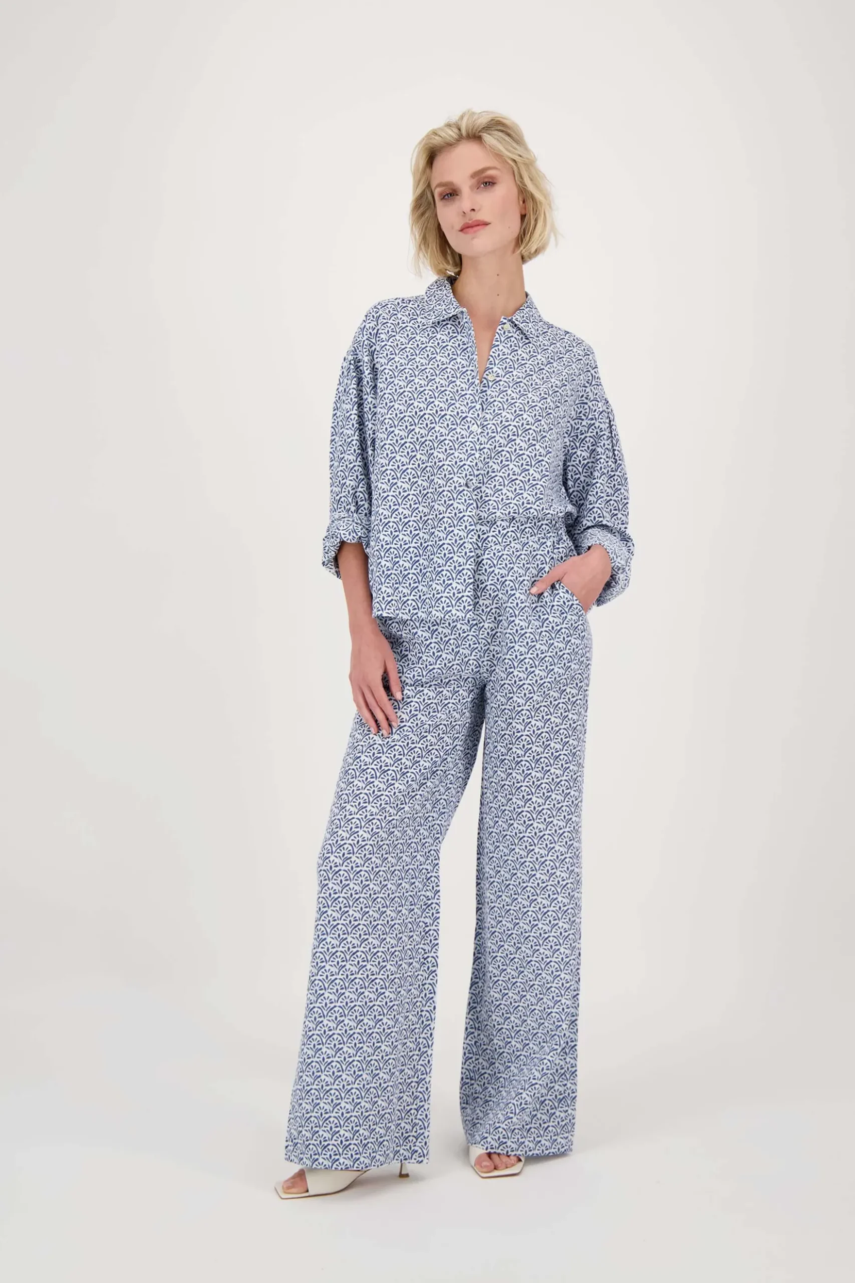 blouse lange mouw met waaierprint