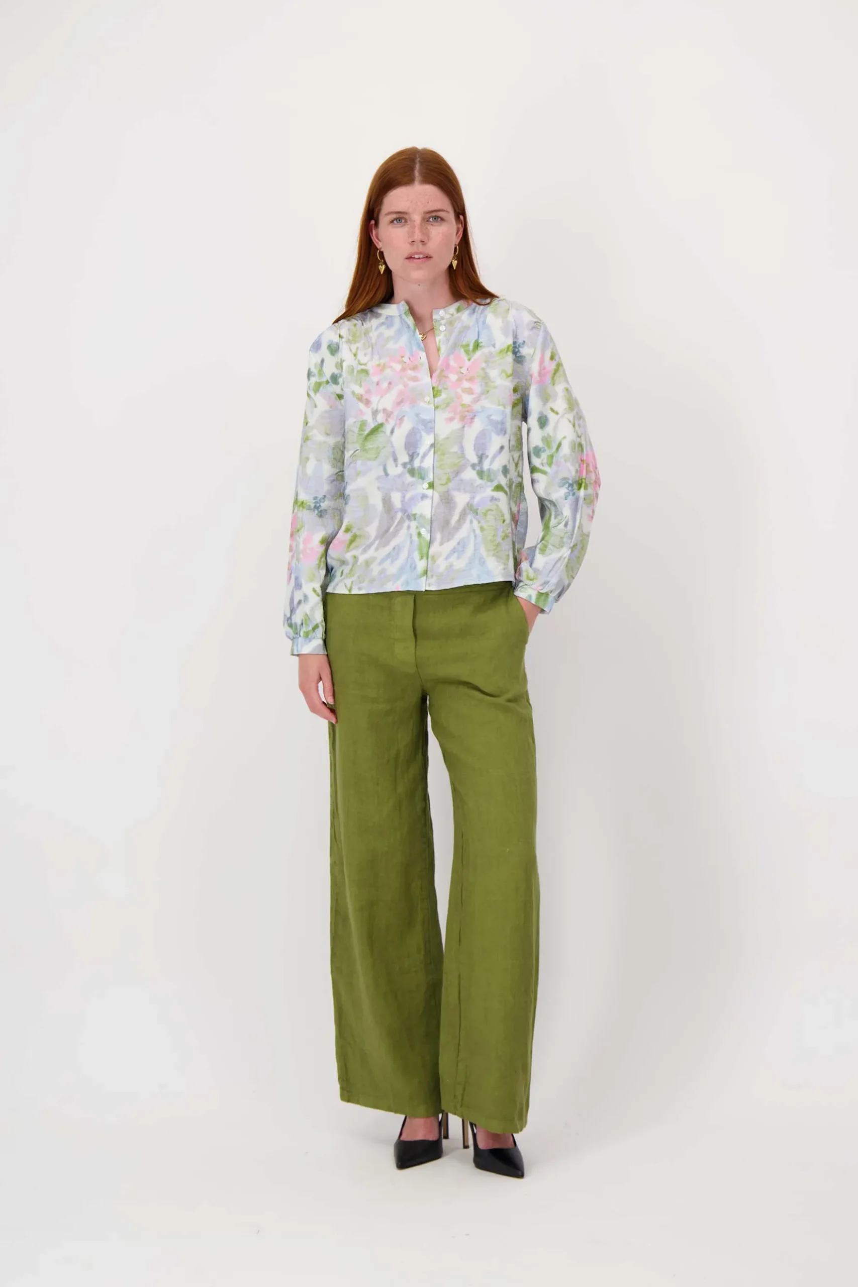 blouse zonder kraag met bloemen print