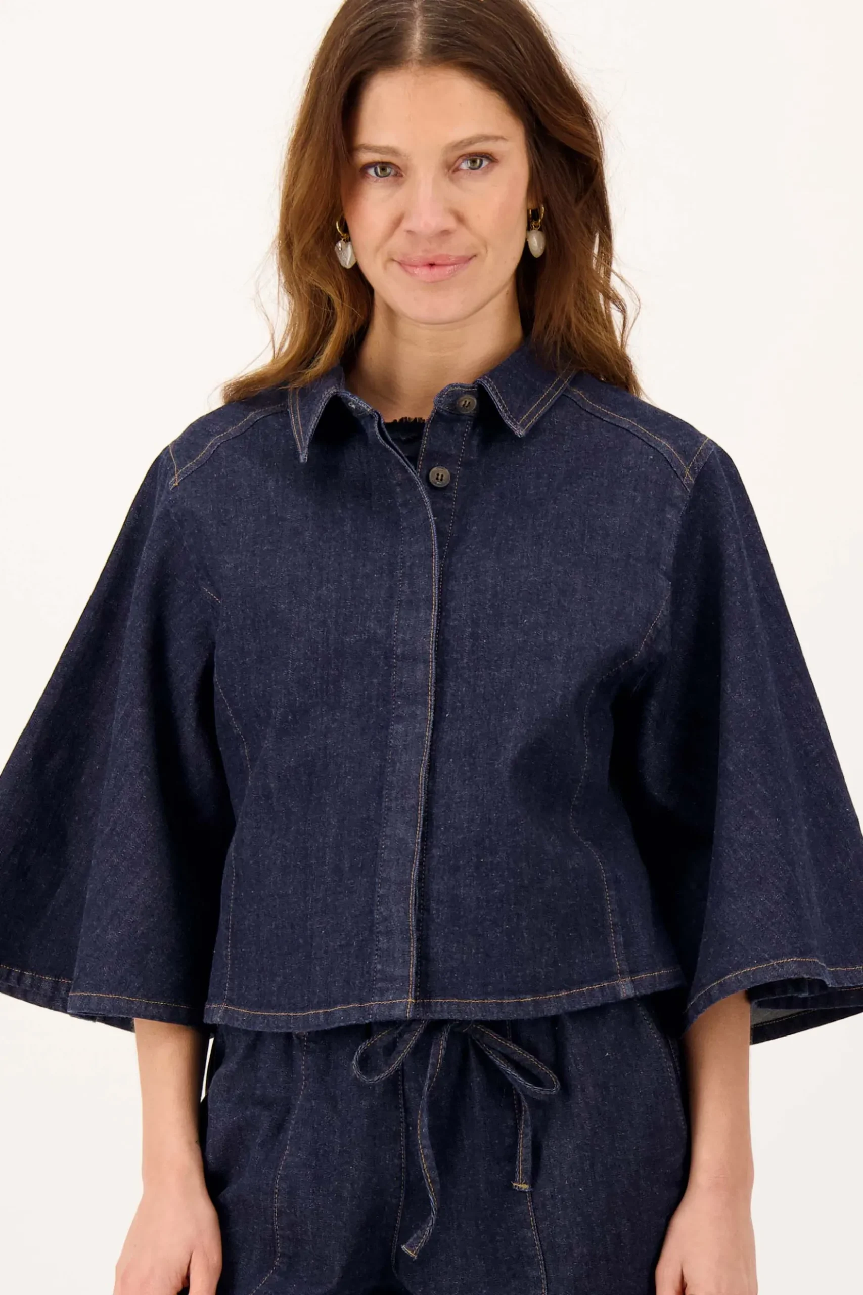 denim blouse met wijde mouw
