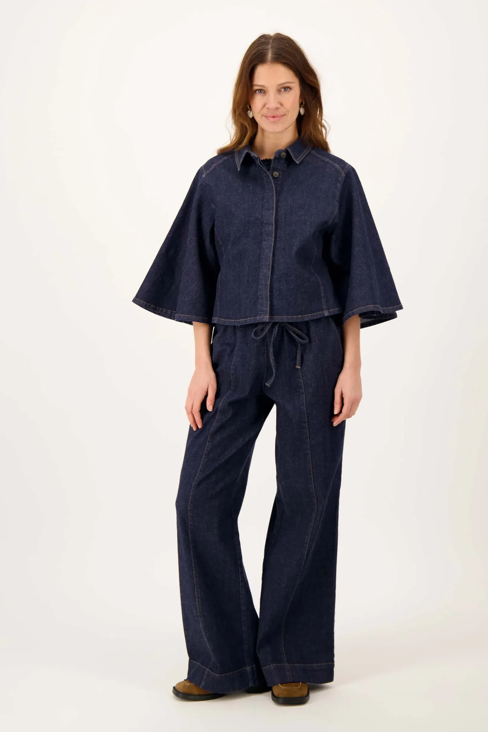 denim blouse met wijde mouw