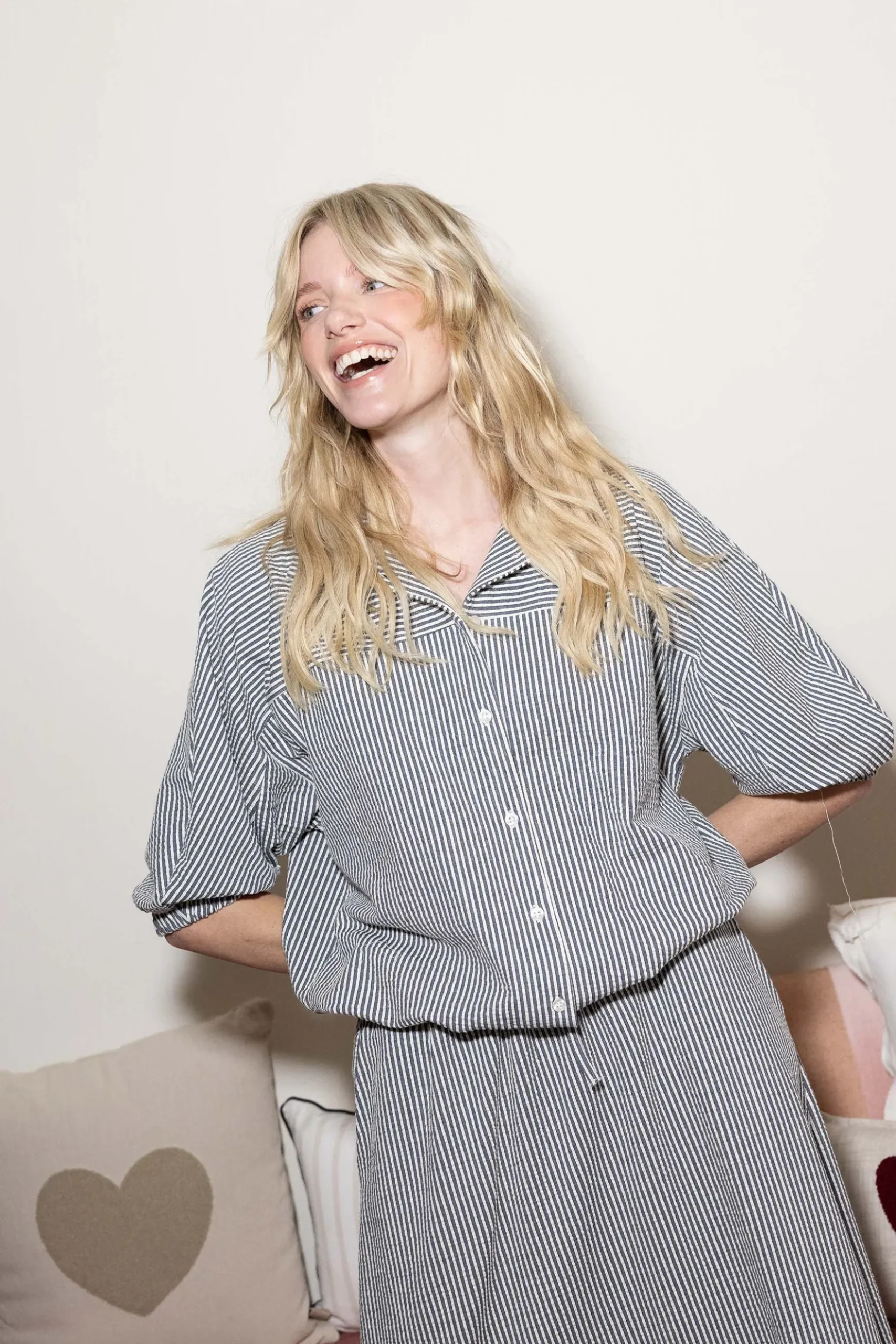 gestreepte blouse van structuur stof