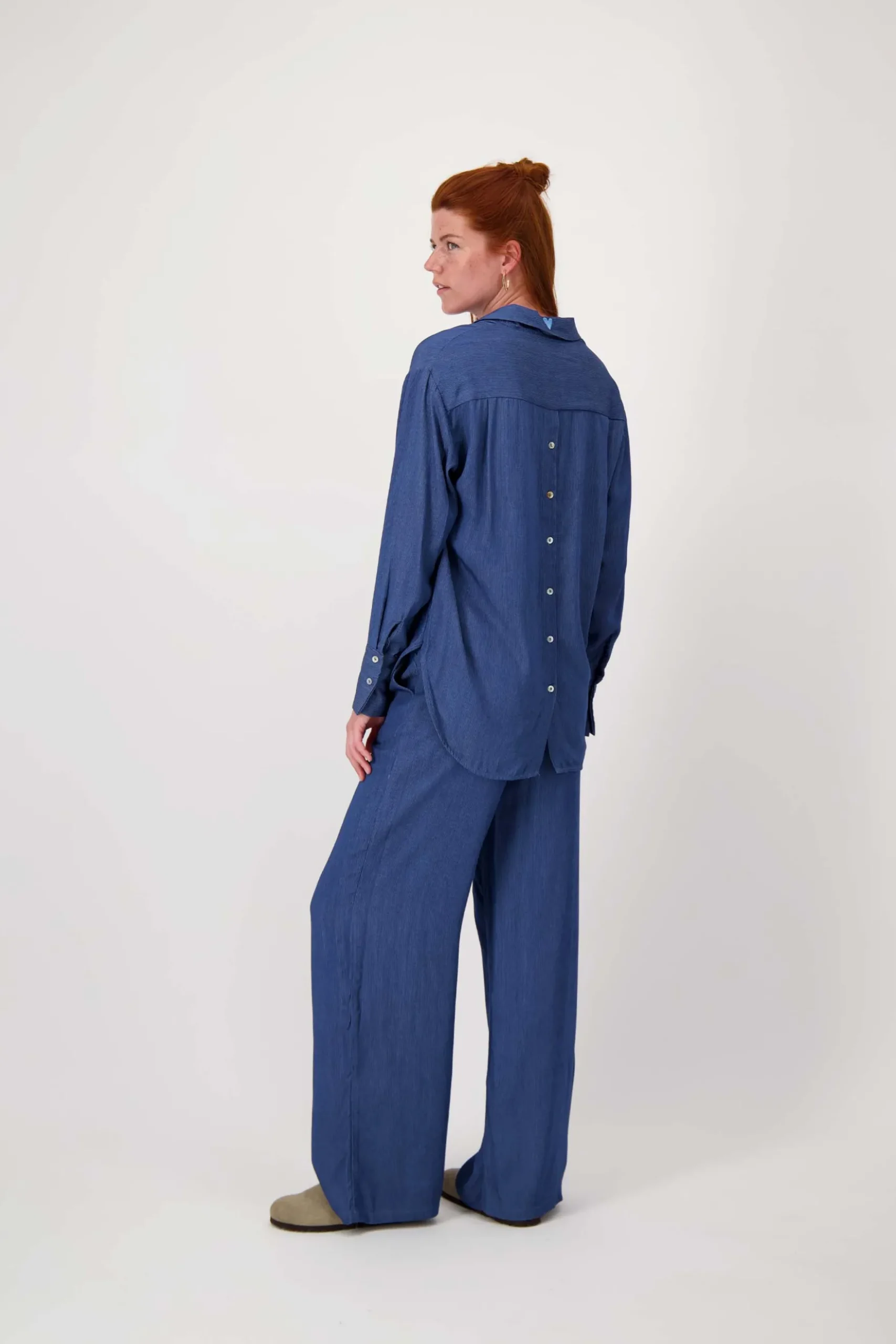 gestreepte denim blouse