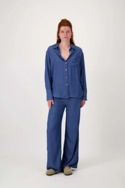 gestreepte denim blouse