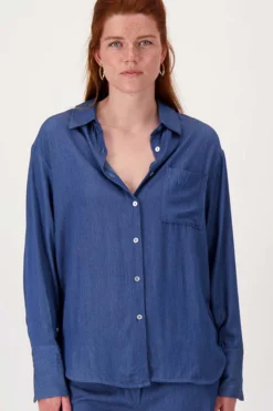 gestreepte denim blouse