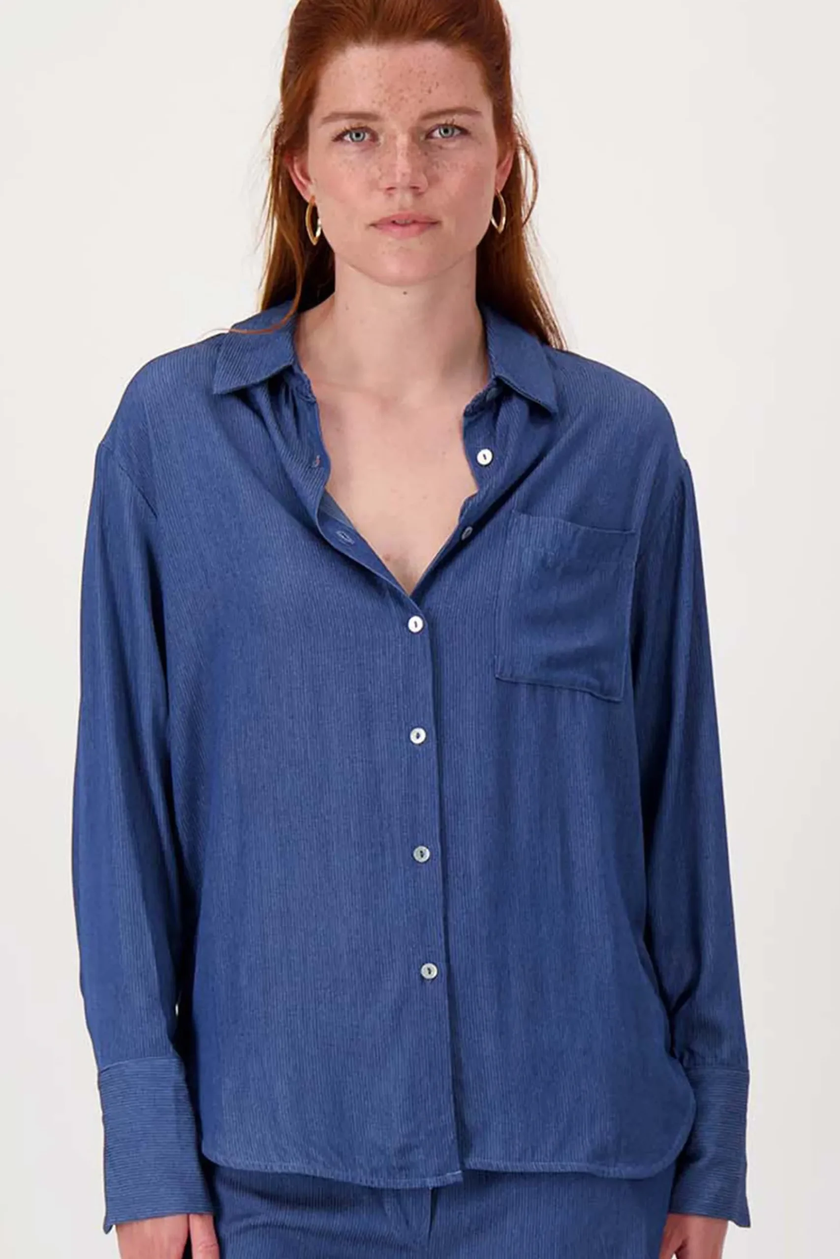 gestreepte denim blouse