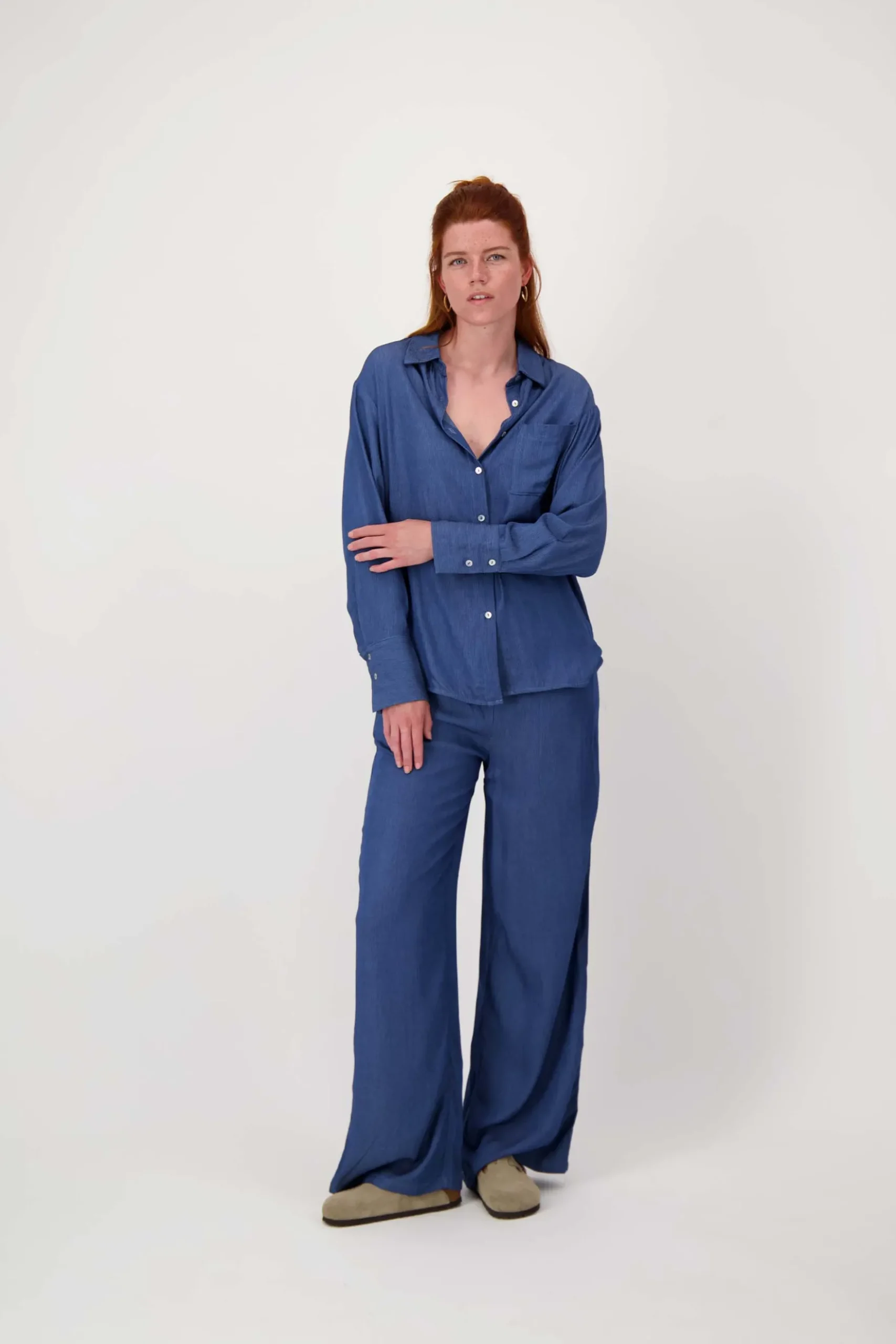 gestreepte denim blouse