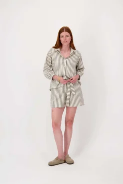 gestreepte linnen blouse