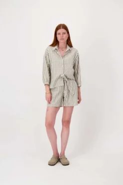 gestreepte linnen blouse