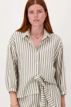 gestreepte linnen blouse