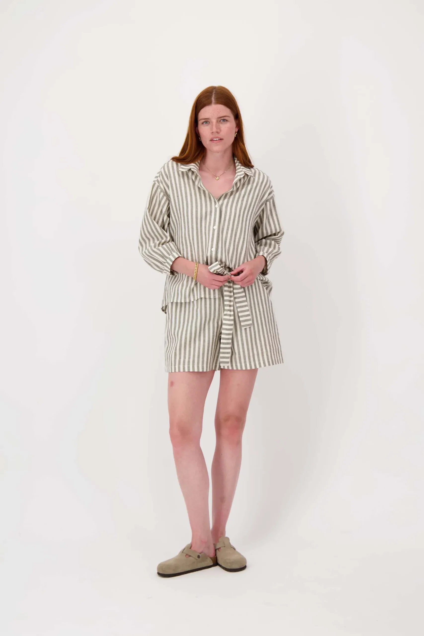 gestreepte linnen short