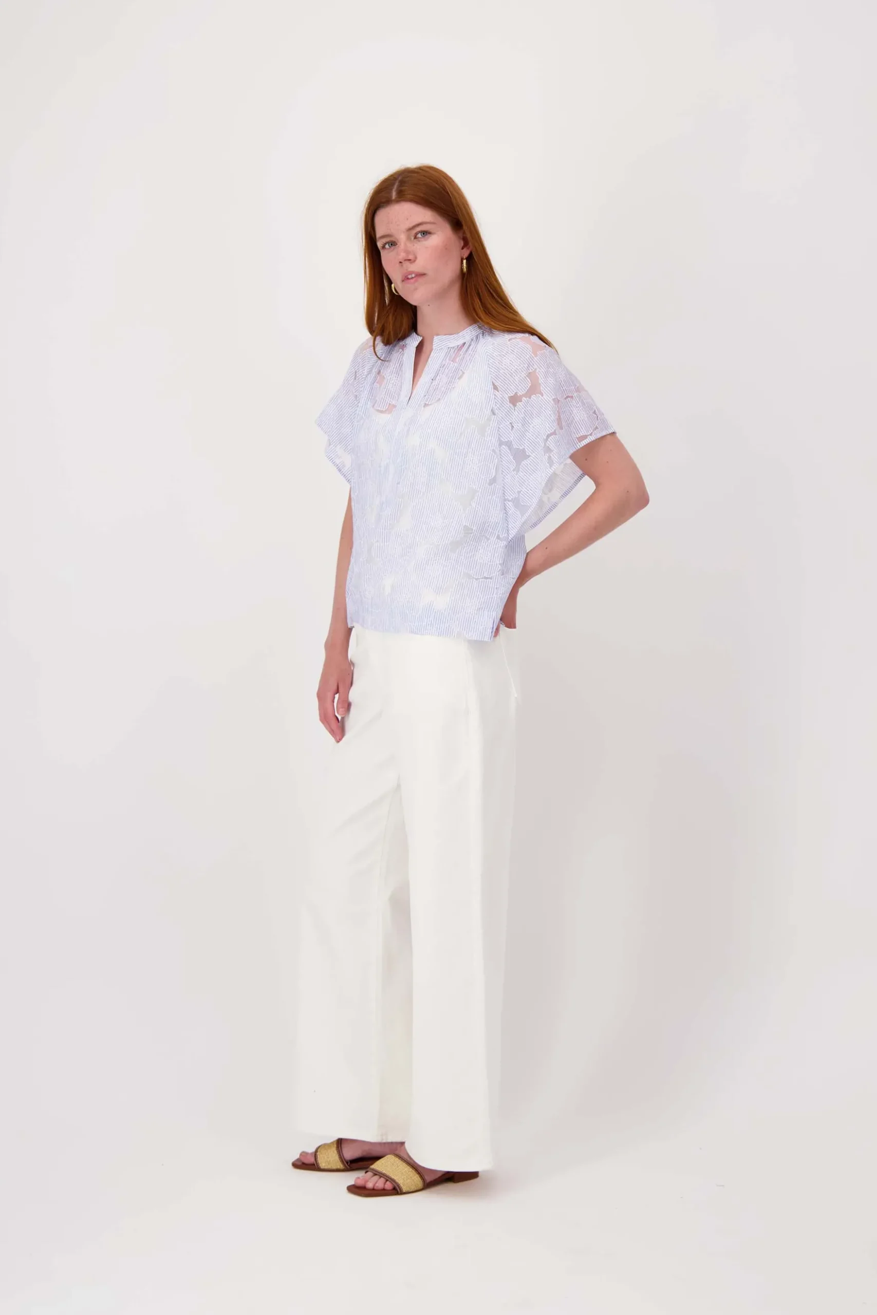 gestreepte organza blouse