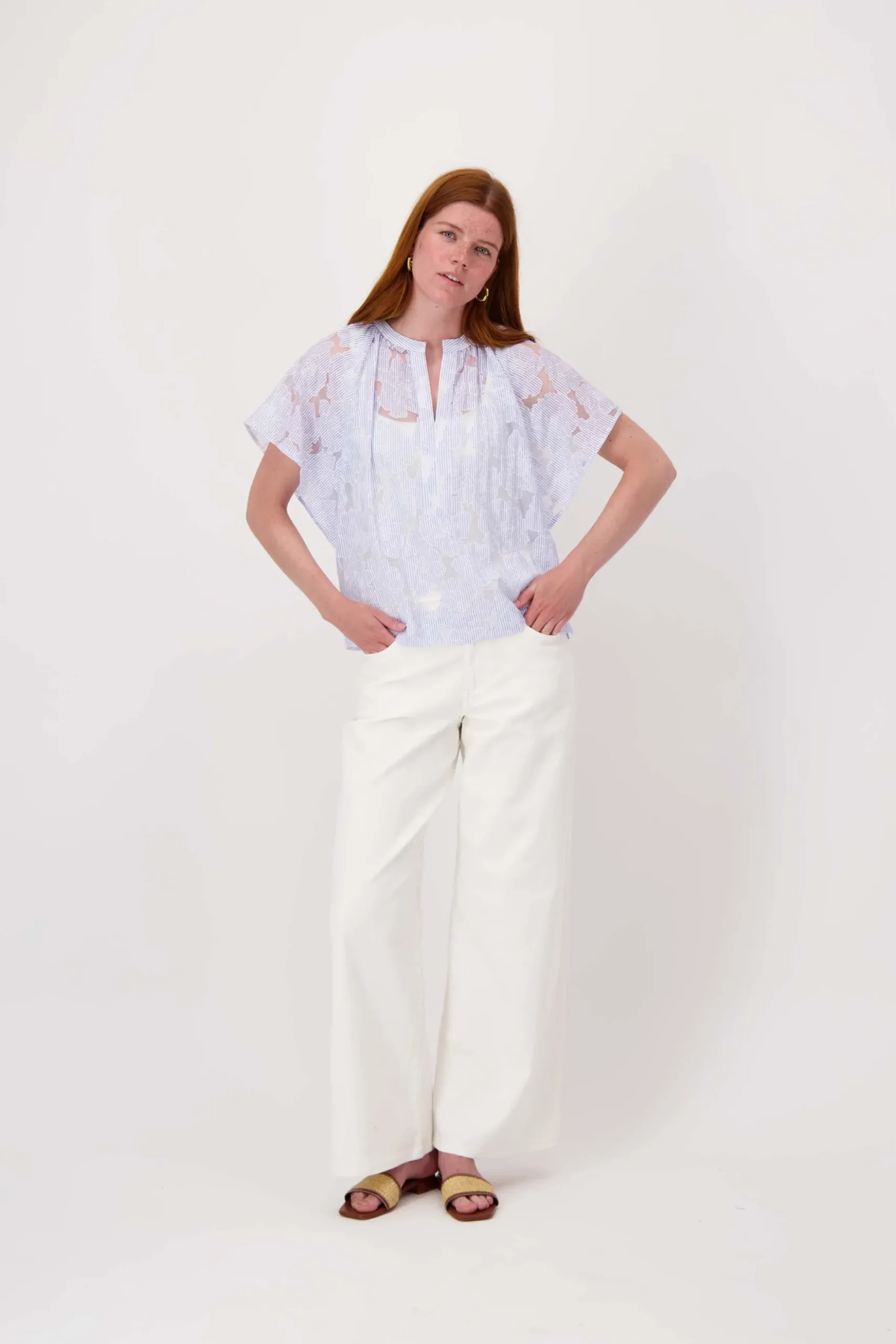 gestreepte organza blouse