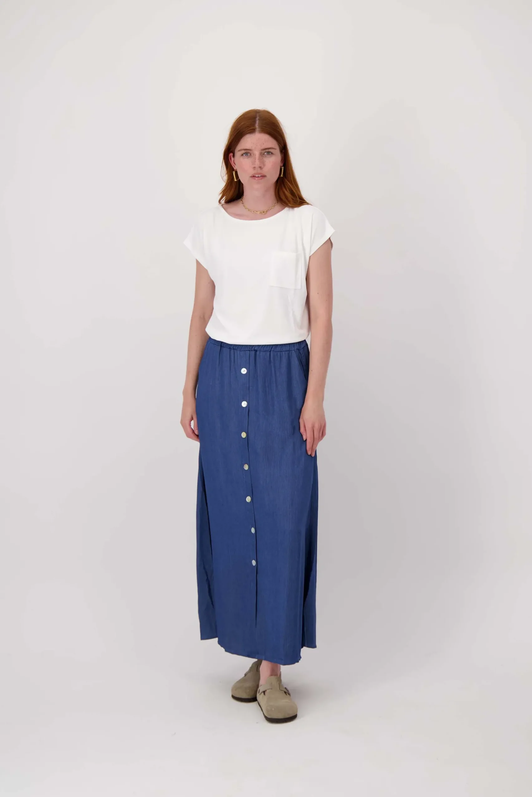 gestreepte tencel denim rok