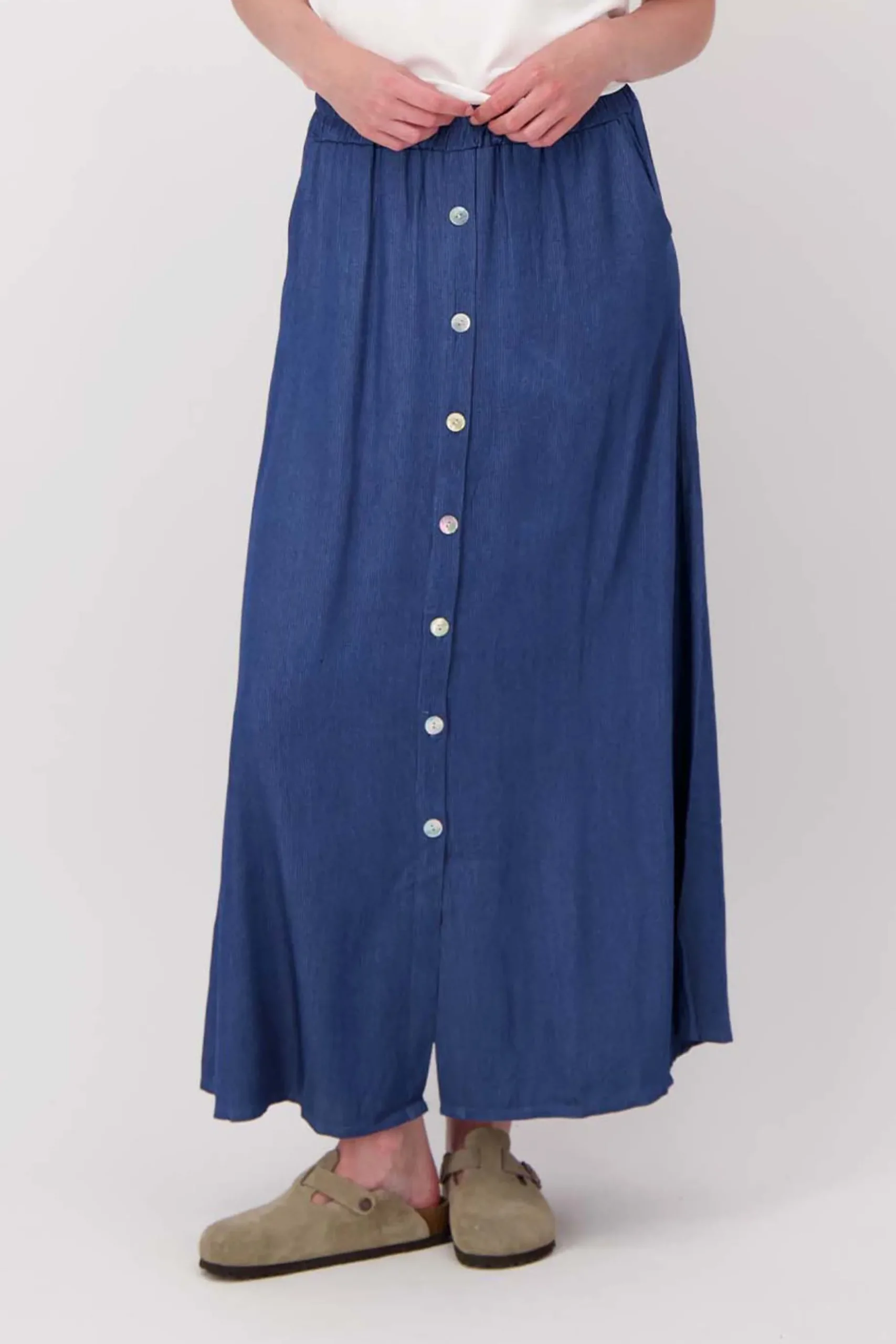 gestreepte tencel denim rok
