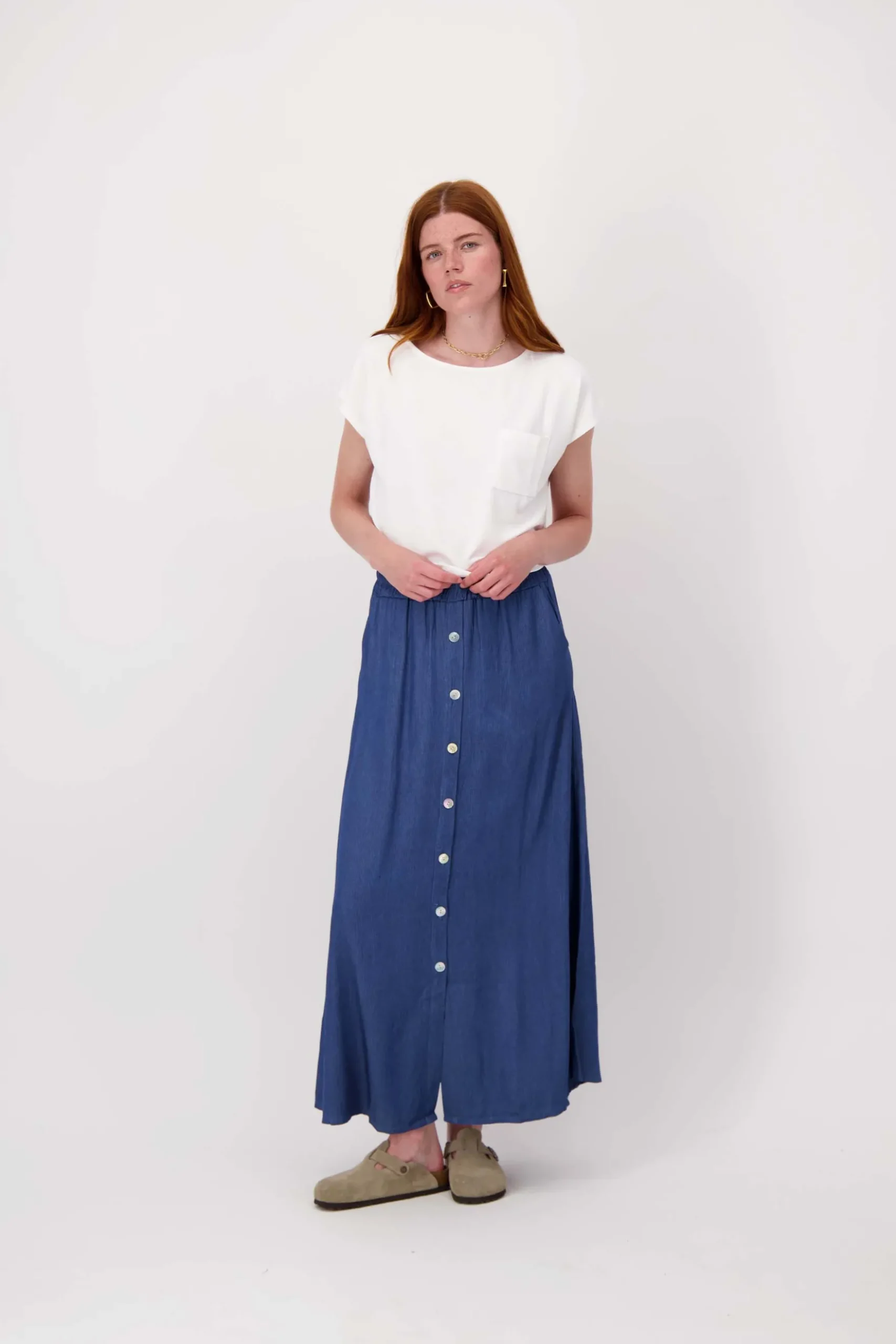 gestreepte tencel denim rok