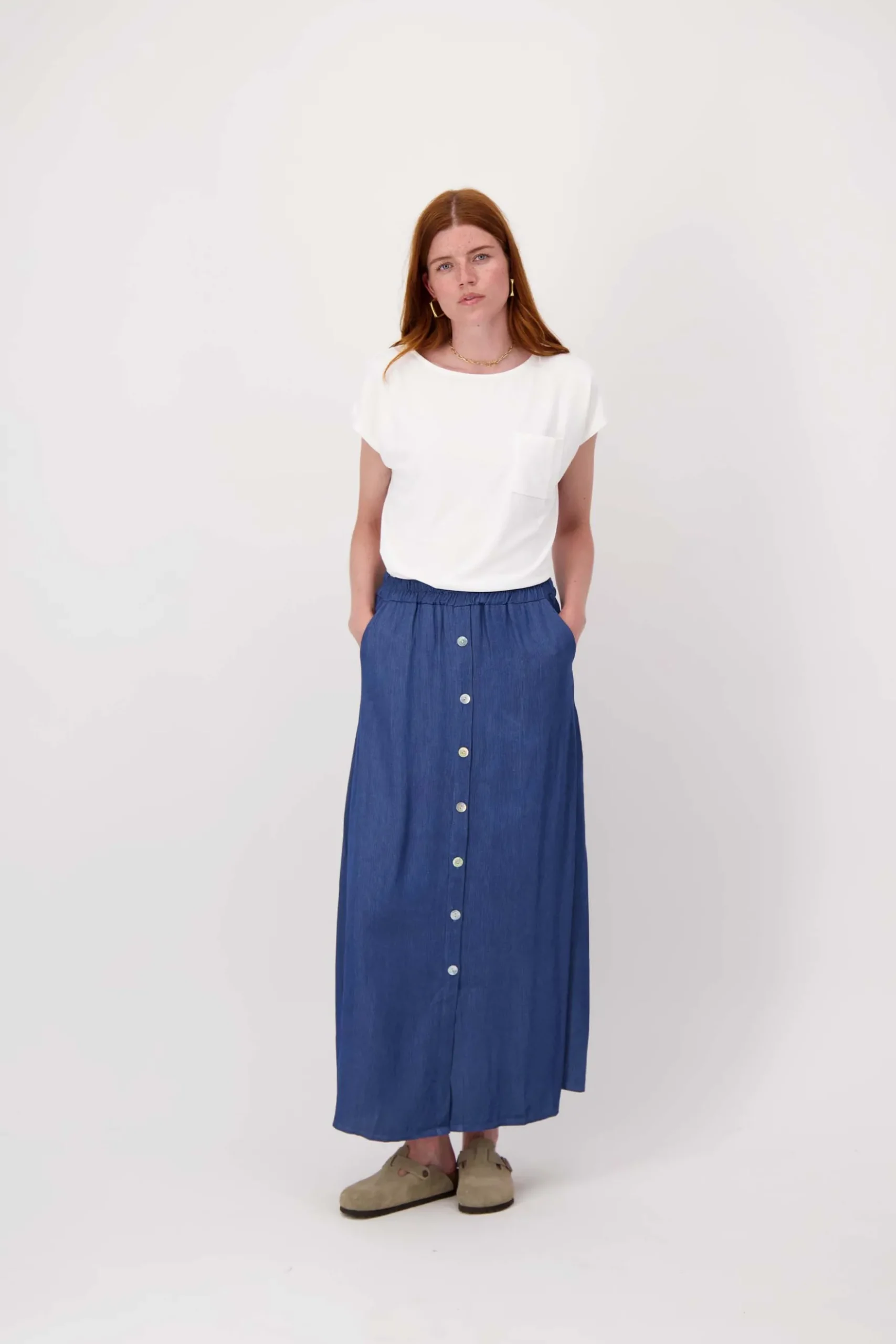 gestreepte tencel denim rok