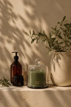 geurkaars glas met stolp happy home