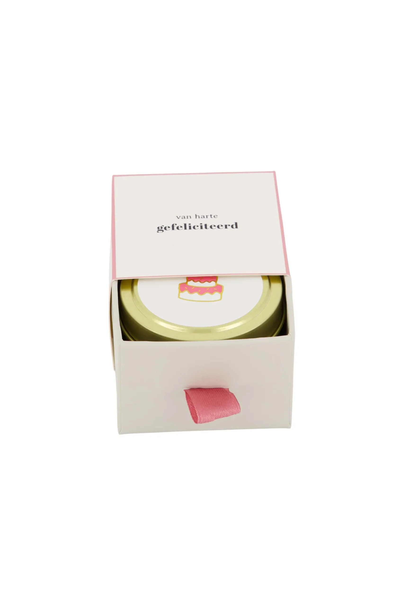geurkaars tinnen in schuifdoosje gefeliciteerd taart wit/roze