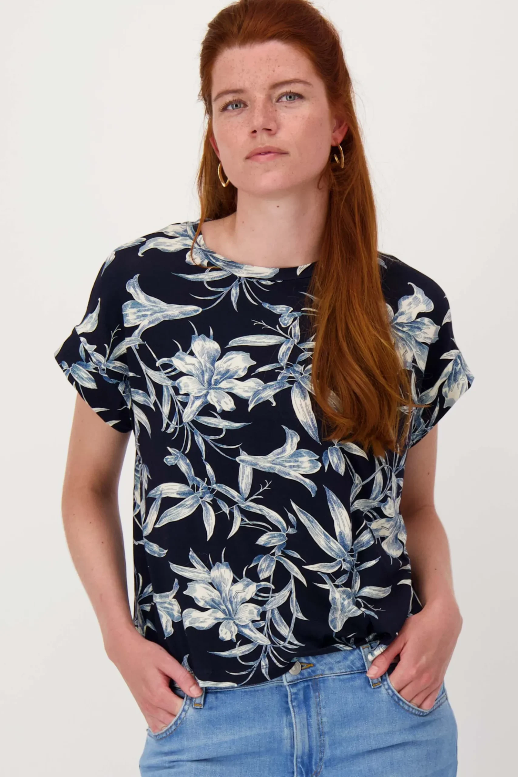 jersey top met bloemprint