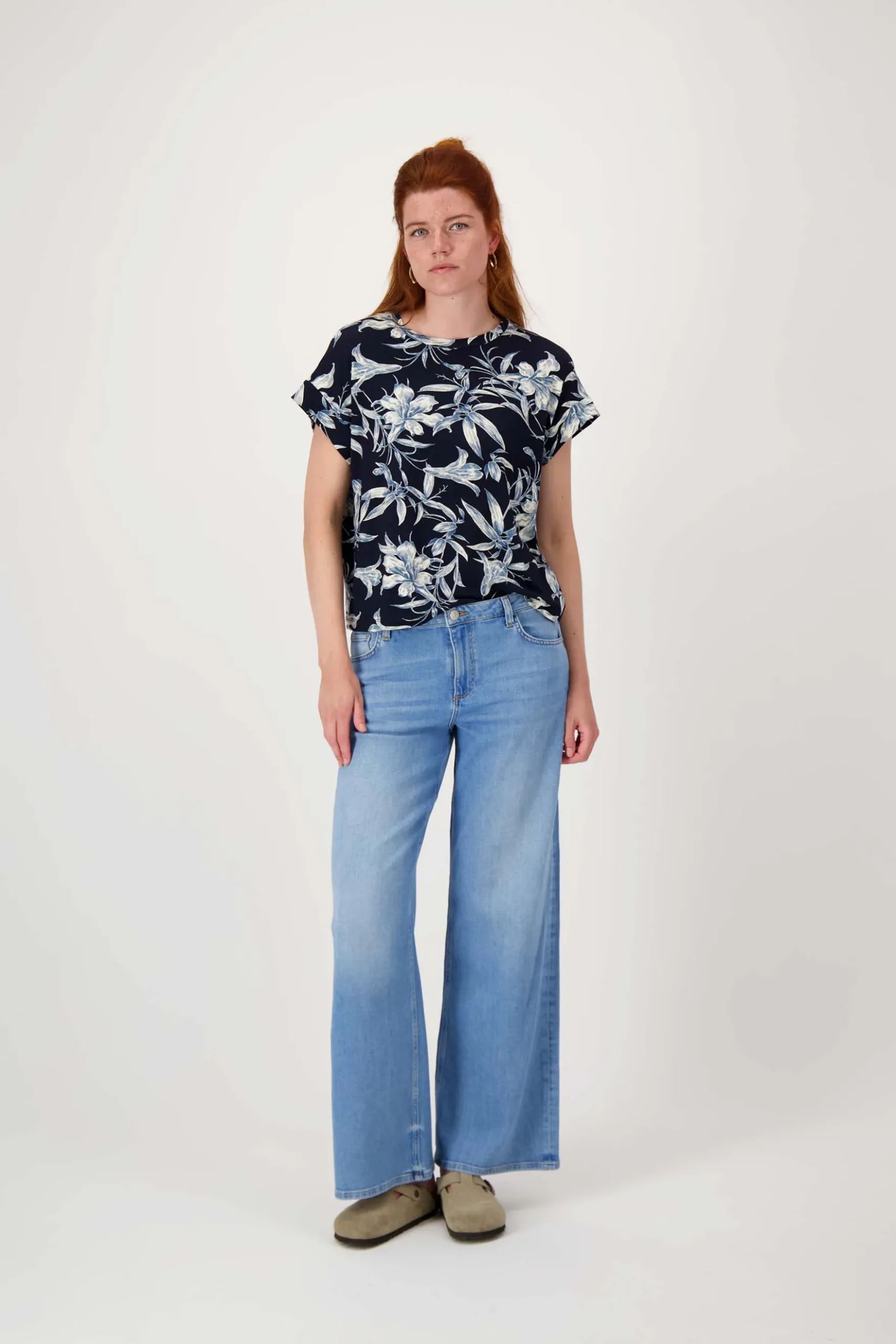 jersey top met bloemprint