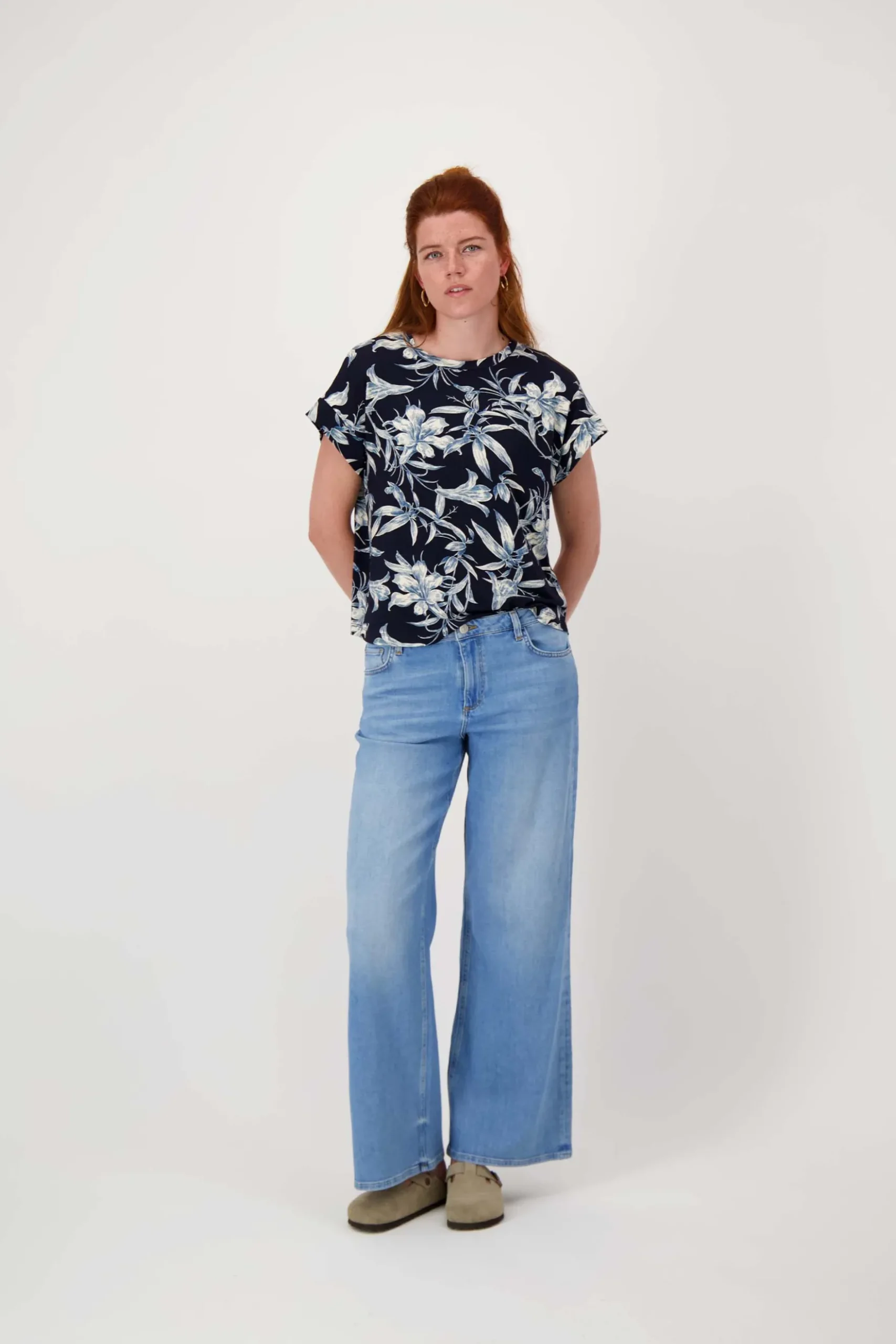 jersey top met bloemprint