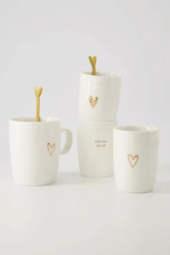 koffiemok open hartje wit/goud