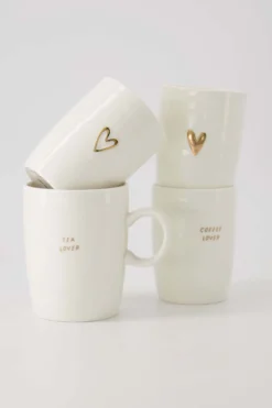koffiemok open hartje wit/goud