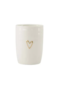 koffiemok open hartje wit/goud