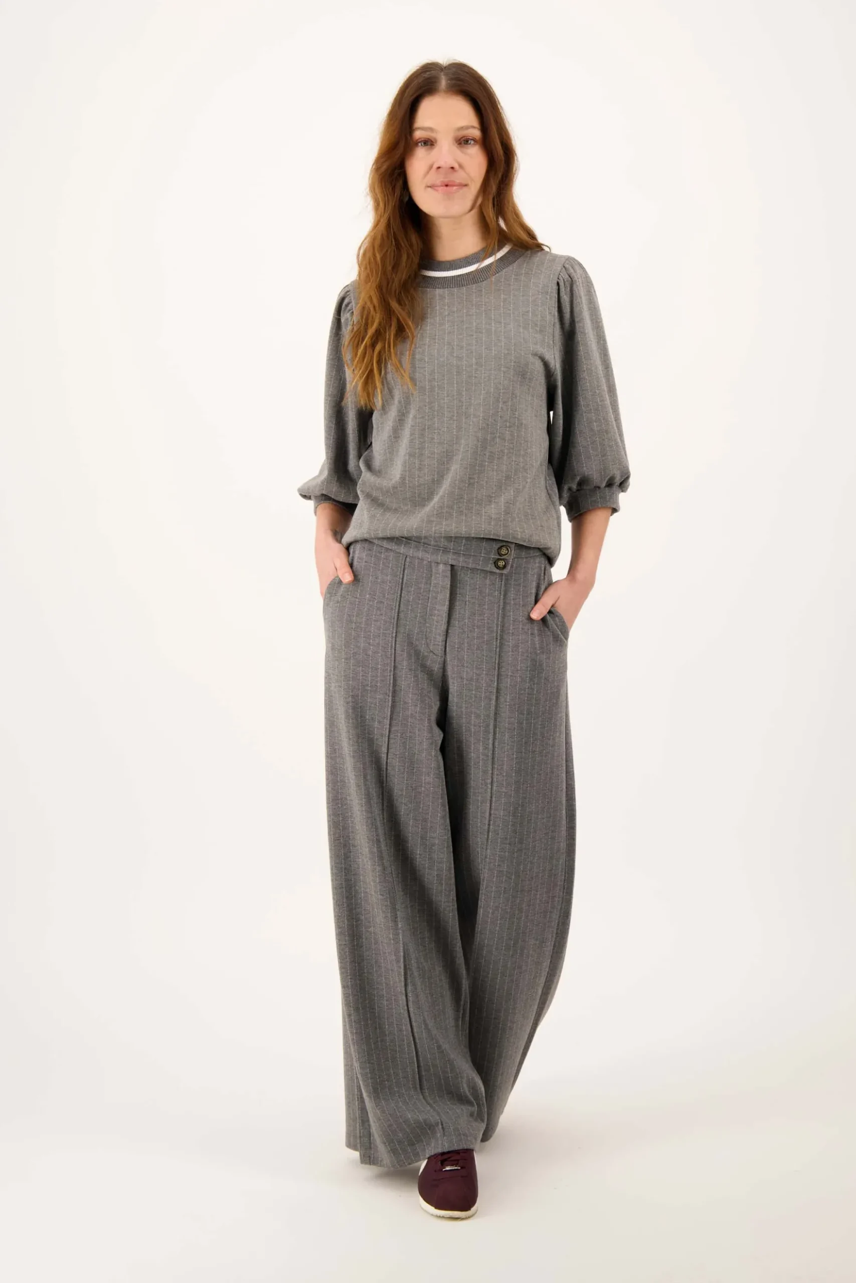 krijtstreep wideleg broek met stretch