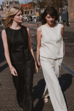 linnen broek met tape details