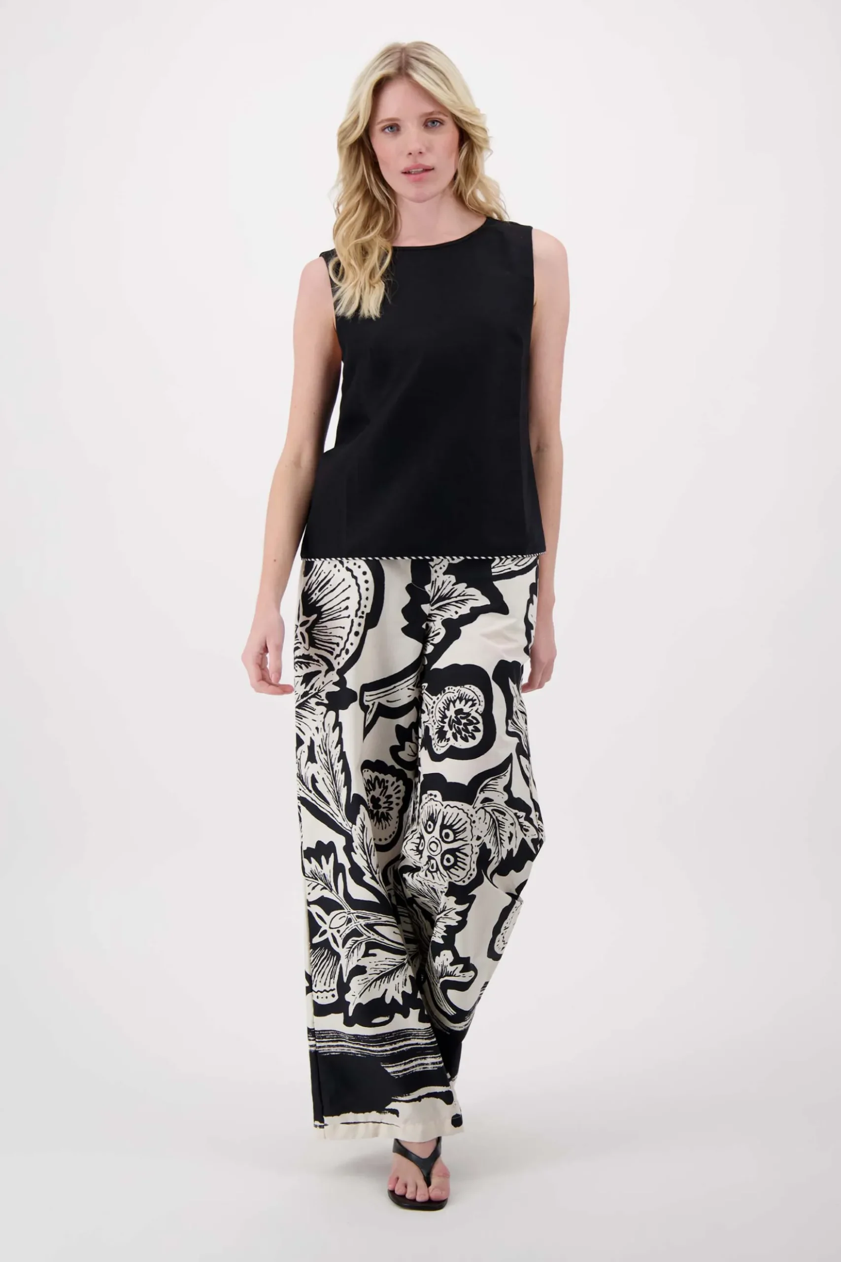 linnen top mouwloos met details tapes