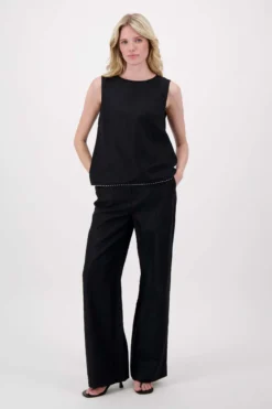linnen top mouwloos met details tapes