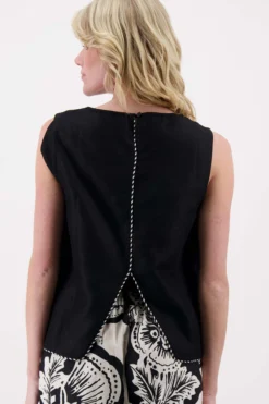 linnen top mouwloos met details tapes