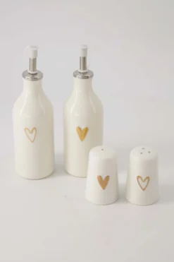 olie/azijn fles keramiek hartje wit/goud