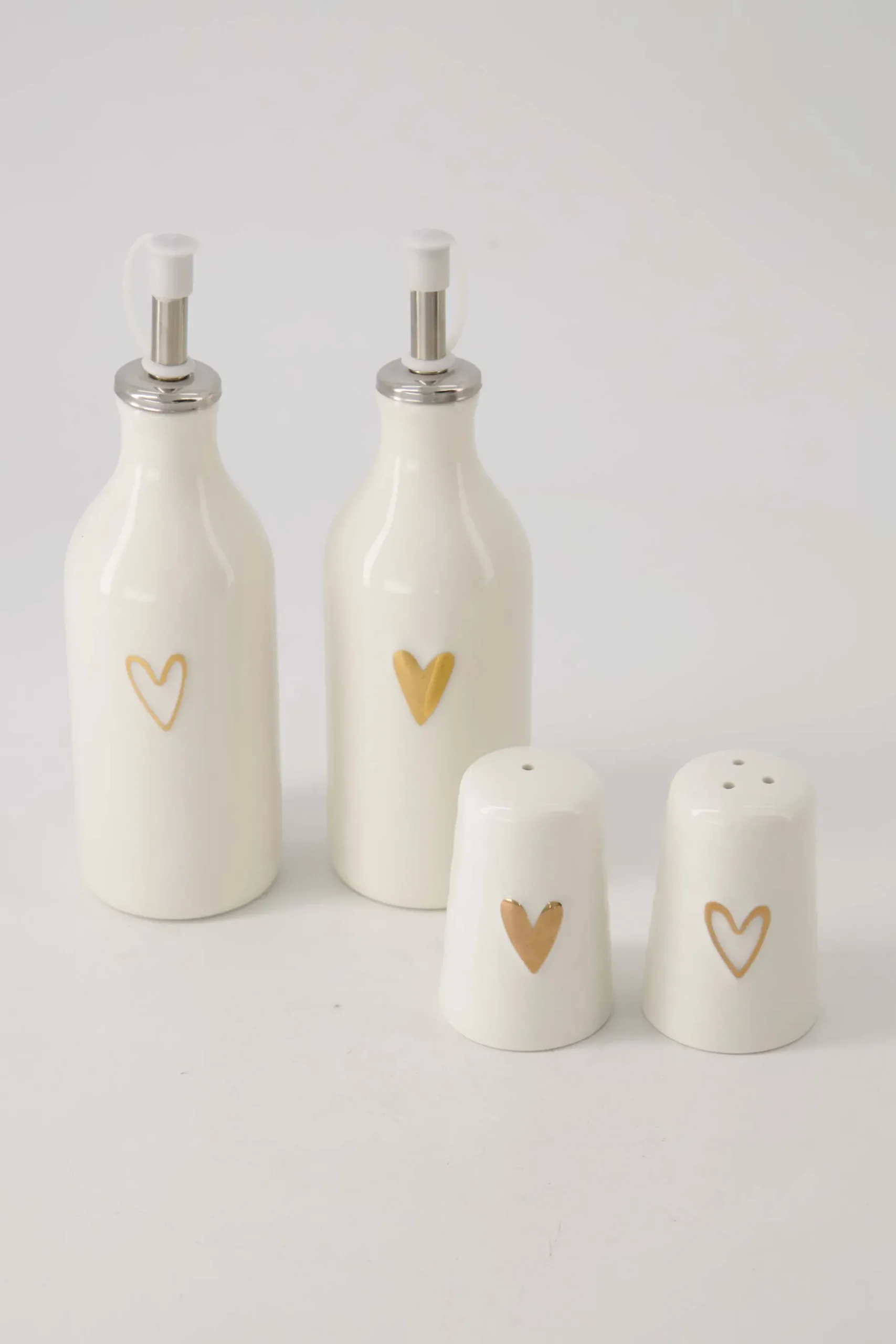 olie/azijn fles keramiek hartje wit/goud