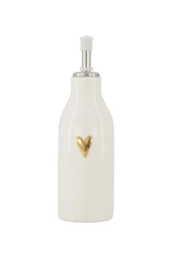 olie/azijn fles keramiek hartje wit/goud