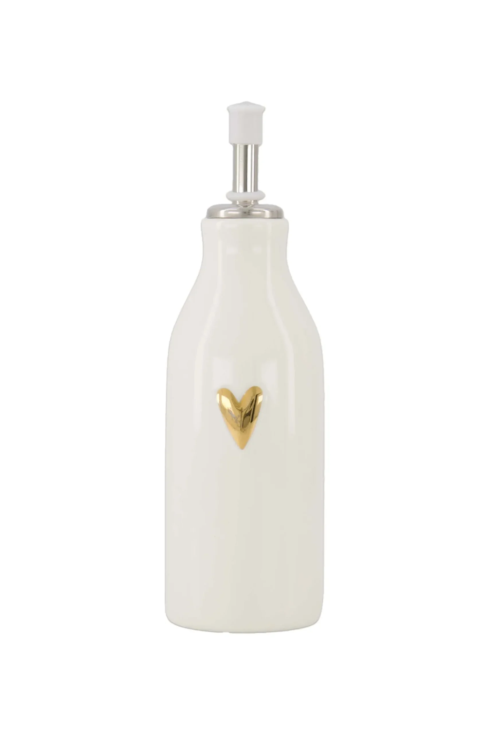 olie/azijn fles keramiek hartje wit/goud