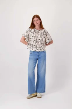 raglan top met stippen print