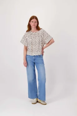 raglan top met stippen print