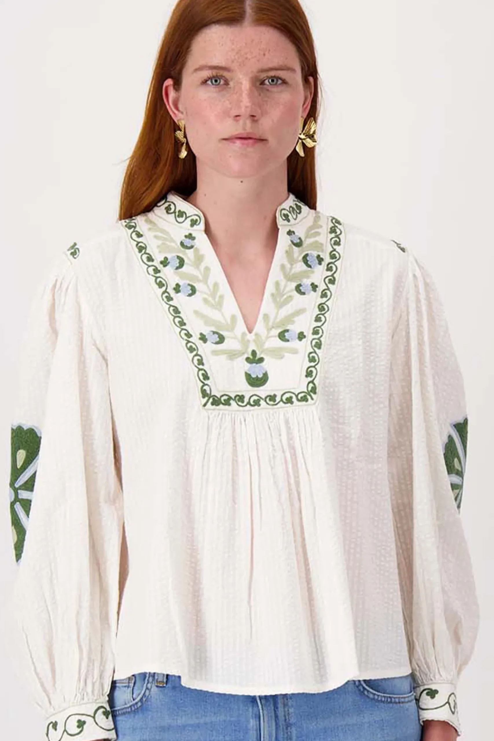 seersucker blouse met bloemen