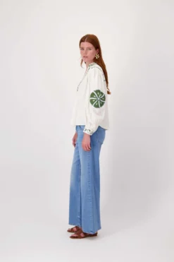 seersucker blouse met bloemen