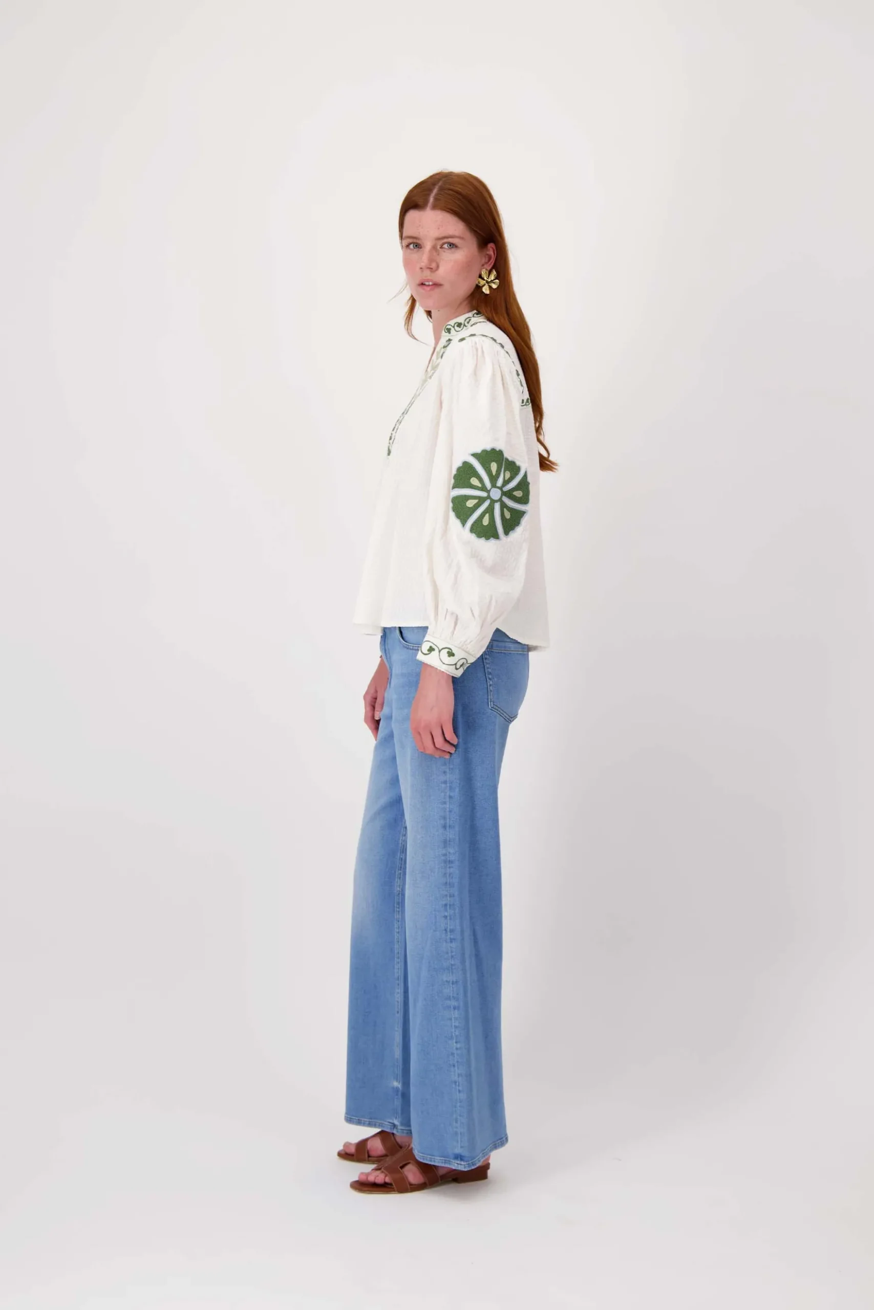 seersucker blouse met bloemen