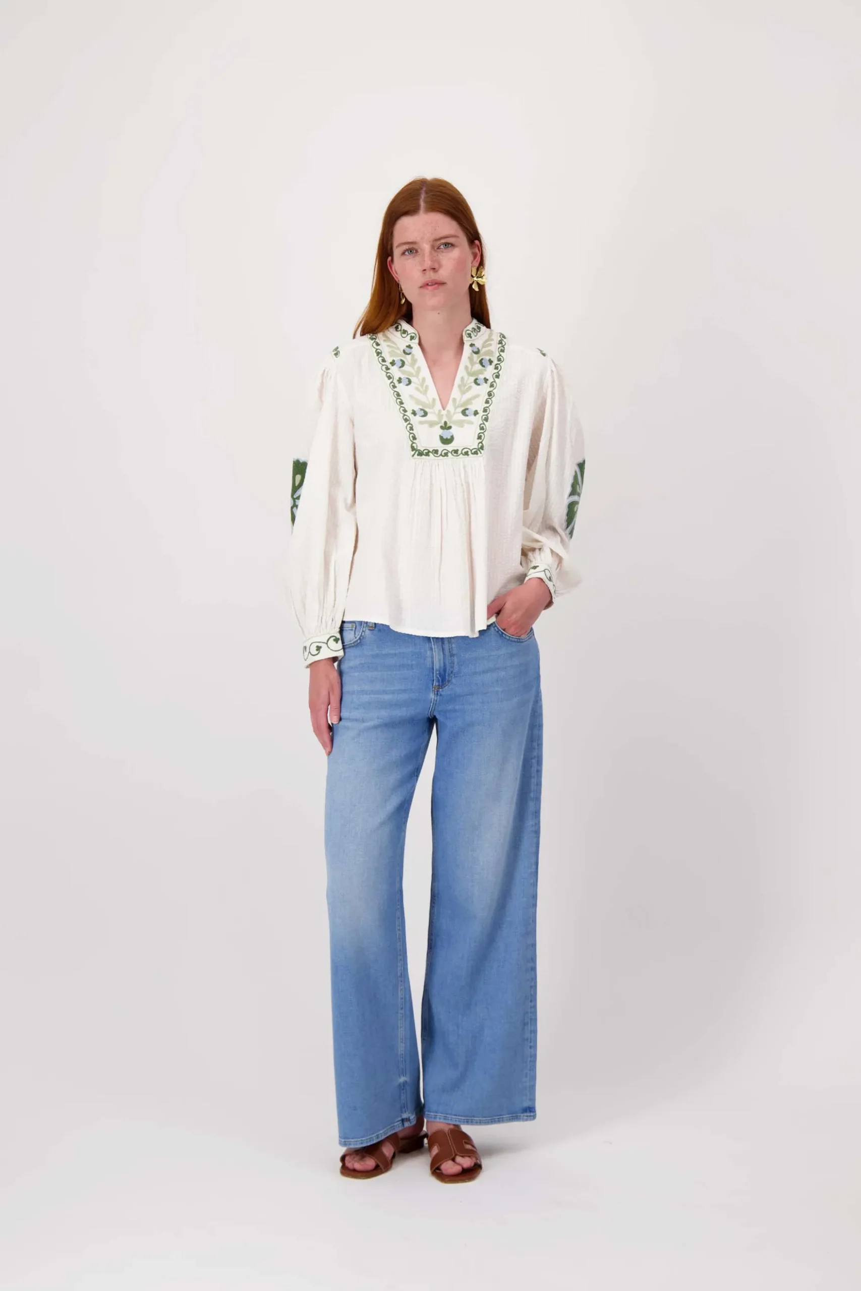 seersucker blouse met bloemen