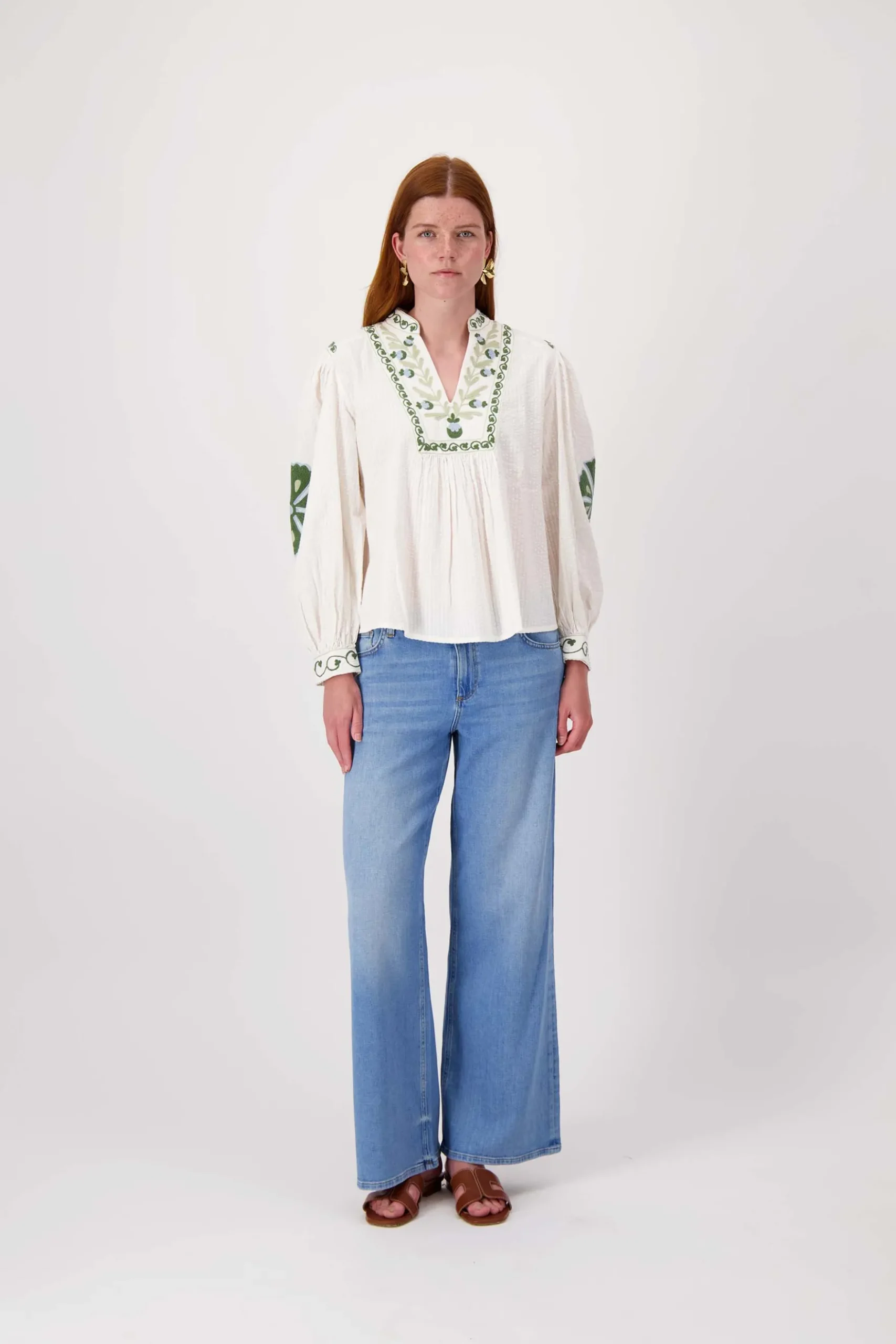seersucker blouse met bloemen