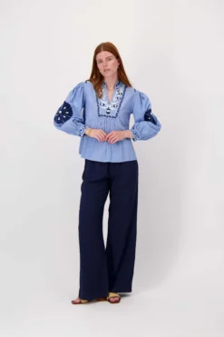 seersucker blouse met bloemen