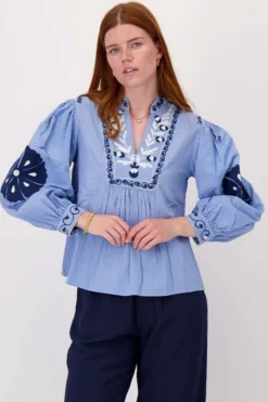 seersucker blouse met bloemen
