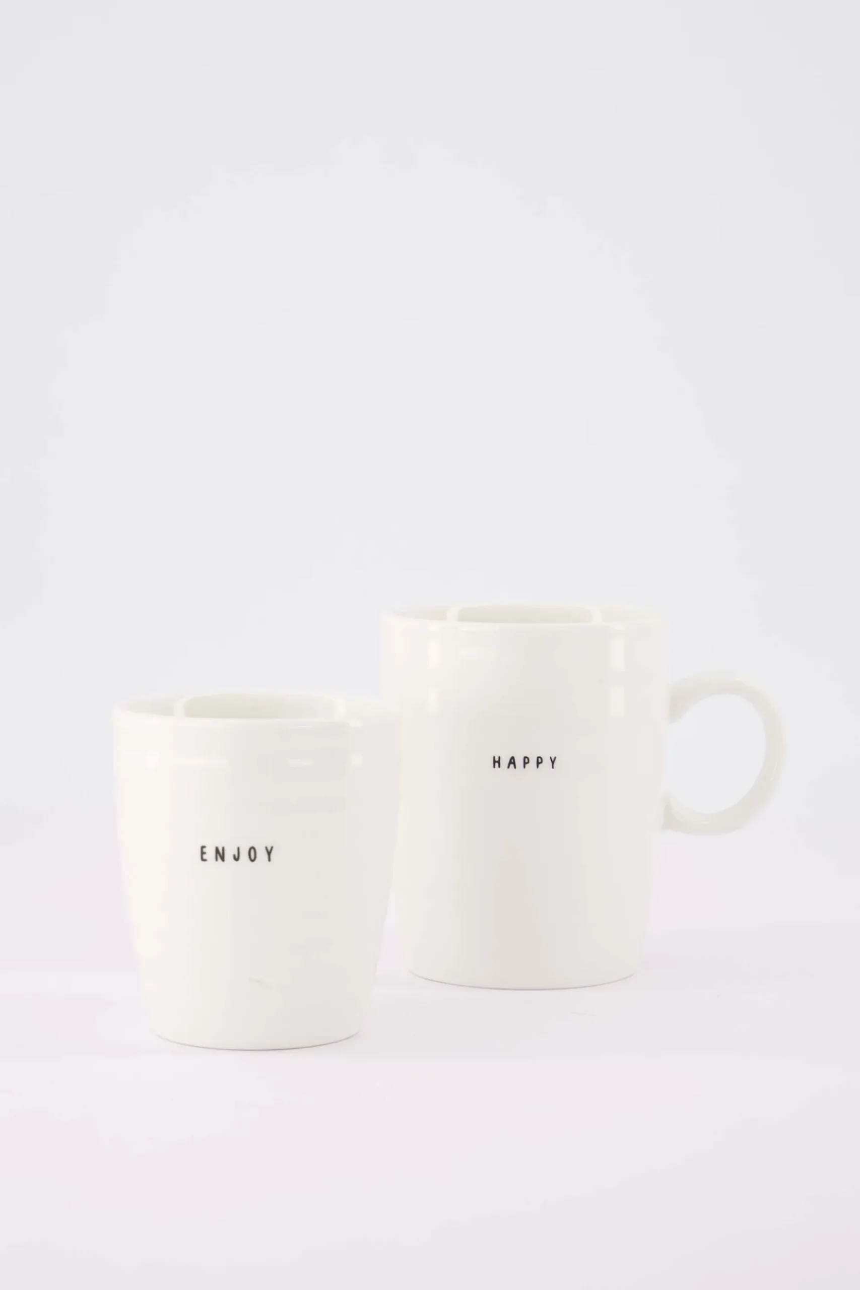 set van 2 mokken Happy & Enjoy - Theemok en koffiemok - Wit - 350ml