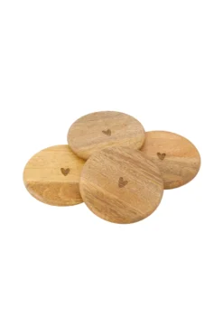 set van 4 onderzetters hout hartje