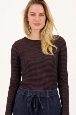 streep top lurex met lange mouw